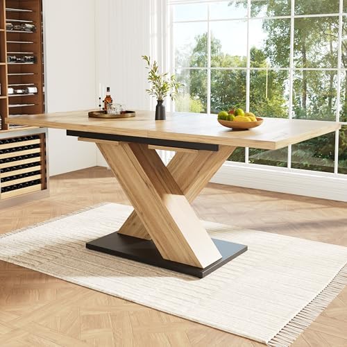 Table à Manger Extensible (119-158,5×80×75 cm), adaptée aux Tables de Cuisine et de Salon, Couleur Bois Naturel (sans tabourets)