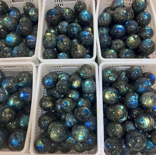 Boule de labradorite polie de qualité supérieure avec support bois