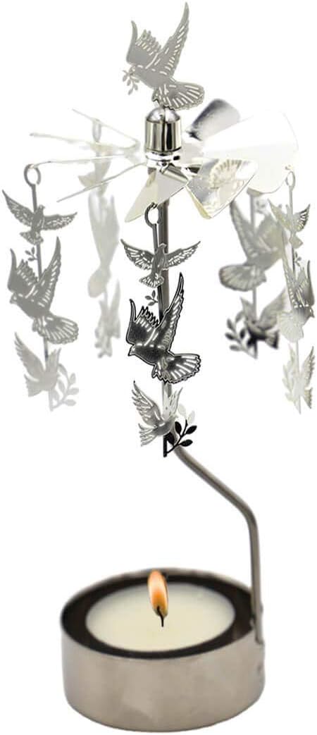 HOKHBCW Rotary Candle Holder Spinning Candleholder Metal Small Gift (Dove of peace)