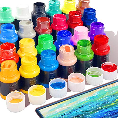 MODEGAO Outdoor Acrylic Paint - Set Of 24 Bottles, Rich Pigment, Vivid Colors, Non-toxic Multi-Surface Craft Paints, Art Supplies For Canvas, Rock, Wood, Fabric, Leather, Paper, 24x30ml