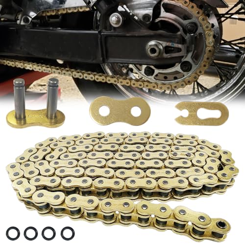 BIGLKNM 525 X-Ring Motorcycle Chain 110 Links with Connecting Master Link Gold Drive Chain for Suzu-ki Hon-da Kawasa-ki Bicycles Motorcycle Mini Bike Dirt Bike