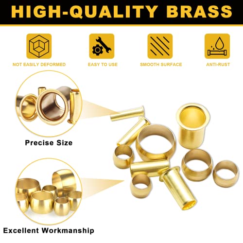 Image of Siptenk 180PCS Brass Compression Sleeves Ferrules & Inserts for Air Fitting | 5 Sizes 1 /2 inch 3 /8 inch 5 /16 inch 1 /4 inch 3 /16 inch Tubing Insert Brass Ferrule Kit lines for Air, Water, Fuel, Oil and Inert Gases