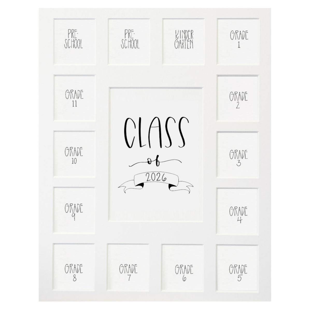 Rustic Red Door Co. Class of 2026 Photo Mat (11" x 14") Photo Collage Picture Frames Mat for School Pictures - No Frame White Photo Mat from Pre - K to Graduation