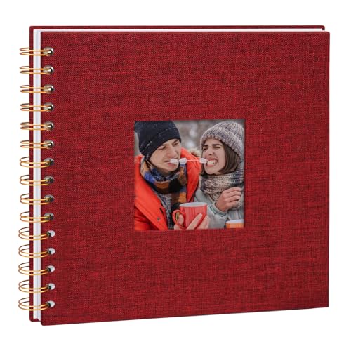 Vienrose Album Fotografico in Lino, 20,5 x 20,5 cm Libro dei Ricordi con 40 Pagine Bianche Fai Da Te per Viaggi Famiglia Matrimonio Natale, Rosso