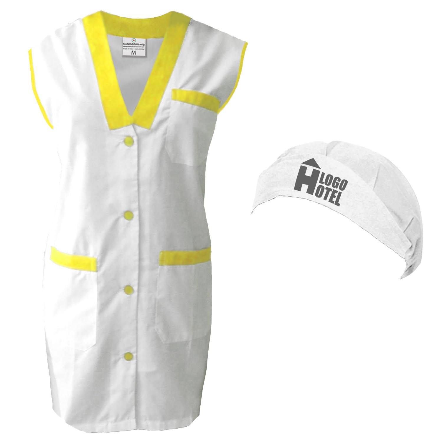fratelliditalia.org Kit Pulizie Camice Hotel Personalizzabile Logo Nome Cuffia e Grembiule Donna Lavoro
