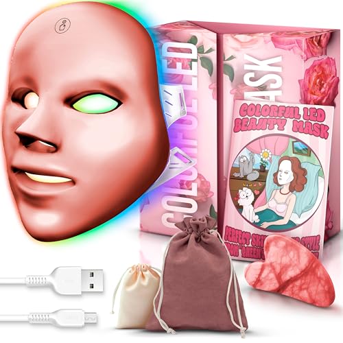 Red Light Therapy for Face, Led Face Mask Light Therapy, 7-1 Colors LED Facial Skin Care Mask, Salon Effect at Home (Pink)