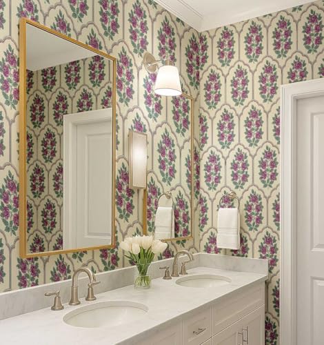 Papel tapiz extraíble morado con vinilo autoadhesivo de pared floral 5