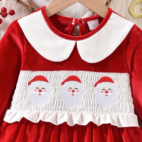 Toddler Girls Christmas Dress Long Sleeve Crew Neck Embroidery Santa Claus Winter Christmas Party Dress 12M-5T3