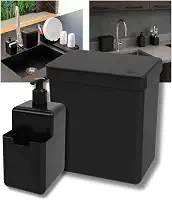 Lixeira De Pia 2,5 L Com Tampa + Porta Detergente 500ml Com Suporte Bucha para cozinhas pequenas