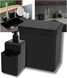 Lixeira De Pia 2,5 L Com Tampa + Porta Detergente 500ml Com Suporte Bucha para cozinhas pequenas