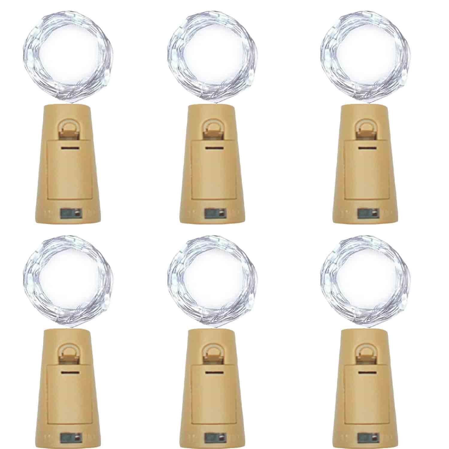 AuFiiy Wine Bottle Lights with Cork Flexible LED String Lights (20 LEDs, 6 Pack, Waterproof, Battery Operated) for Jar, Party, Wedding, Festival & Bar Decoration in Cool White — image 1