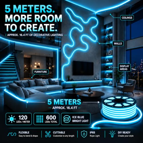 Gesto Store Gesto 16.4ft Neon LED Strip Light with Adapter - Image 5
