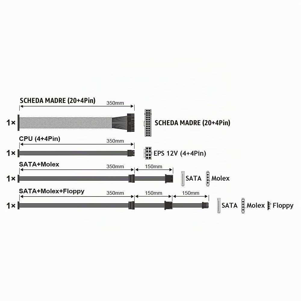 Tecnoware Alimentatore ATX Free Silent 550, Ventola Silenziosa 12 cm, ottimale per ricambistica, Protezione Sovratensioni, 2 x SATA, 1 x 24 Poli, 1 x 12V 4+4 Poli, 2 x Molex, Certificazione CE e Rohs