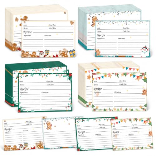 60 Pack Christmas Recipe Cards 4X6 Inch Double Sided Holiday Recipe Cards