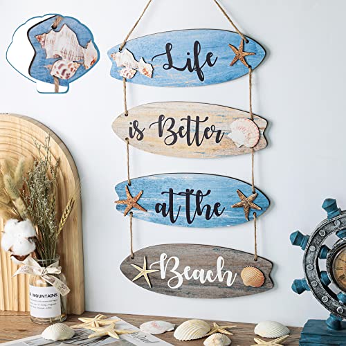 Beach Bathroom Decor Sign Blue Bathroom Wall Decor Inspirational Quotes Signs Wooden Coastal Nautical 3D Farmhouse Rustic Hanging for Living Room Bedroom Home - Image 7