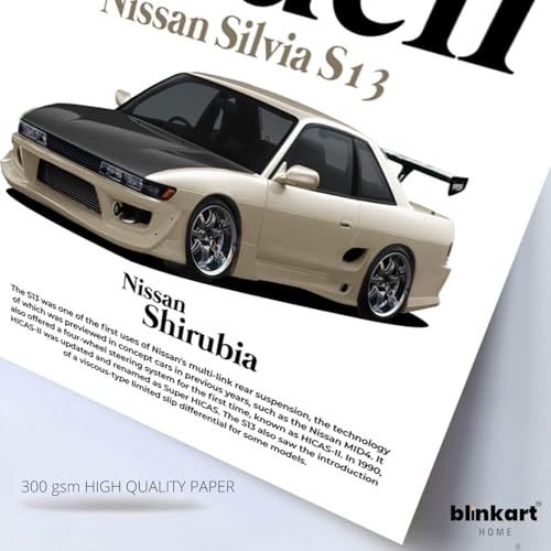 Image of BLINKART Nissan Silvia S13Car Posters Sticker Gift Items for Boys Room Wall Decor || Comes with Double-Sided Tape|| Decoration Bedroom Living Room Office Studio Decor | 12x18 In (A3) - CAR-261