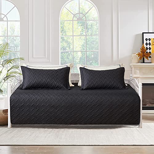 3 Piece Black Daybed Cover Set Twin Geometric Daybed Set Double Sided Quilting Bedspread Coverlet Daybed Bedding Sets For All Season Bed Set With 2 Standard Pillow Shams,39"X75" #TOP25