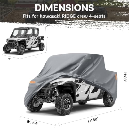 Image of Waterproof UTV Cover Compatible with Kawasaki Ridge Crew 4 Seats | 6 Layers Outdoor Cover with Cotton Liner, Air Vents, Door Zipper and Windproof Buckles for Rain Snow Dust Protection