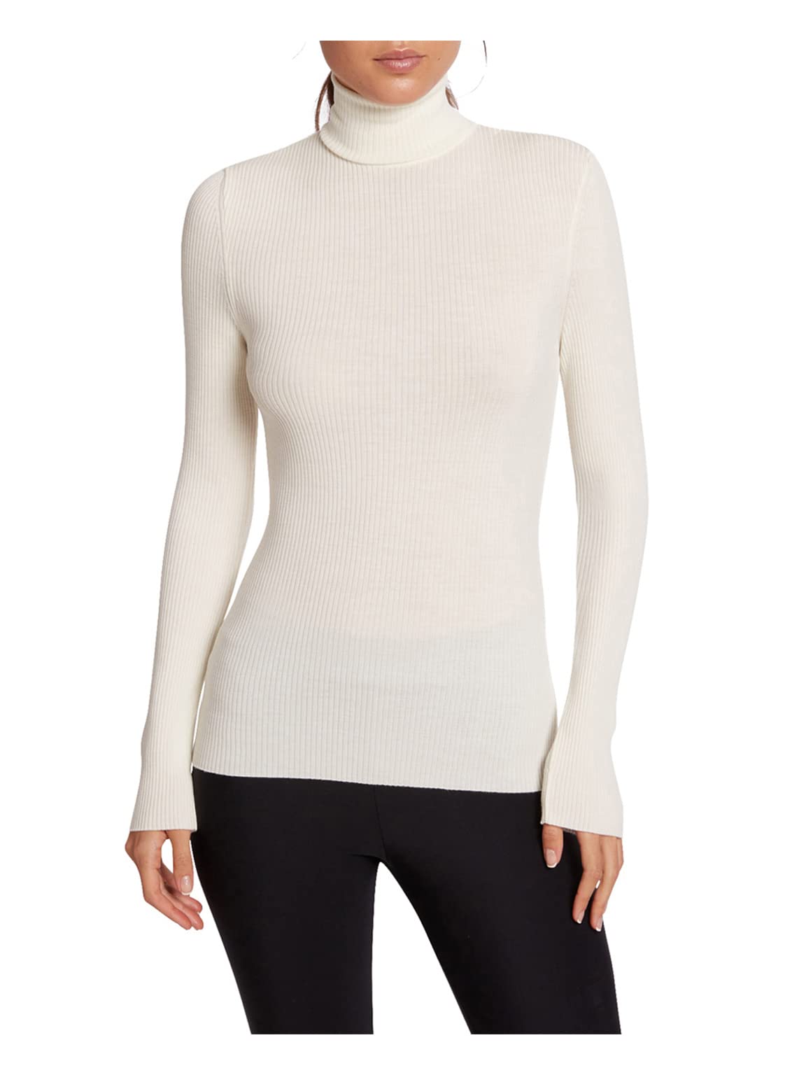 Wolford Merino Fine Rib Top Long Sleeve for Women Roll-Neck Top Slim Fit Pullover Ribbed Knit Soft Washable