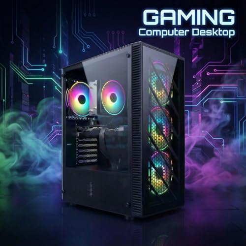 Image of STGAubron Gaming PC Computer Desktop,AMD Ryzen 5 5500 up to 4.2GHz, Radeon RX 580 8G, 16G DDR4, 512G SSD, WiFi 6 5G & BT 5.2, RGB Fan x4, Windows 11 Home