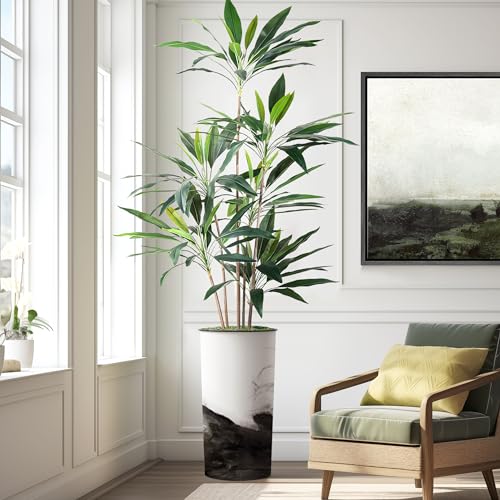 SIGNWIN Artificial Tree in Contemporary Planter, Fake Dracaena Tree Silk Tree for Indoor and Outdoor...