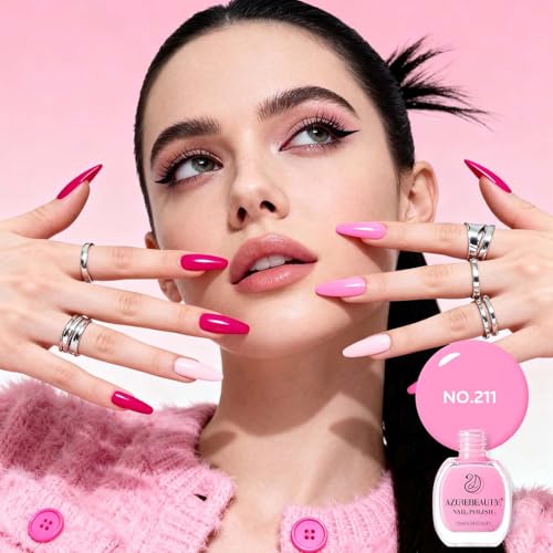 Image of AZUREBEAUTY Hot Pink Nail Polish Set (4 Colors + Top Coat), Bright Solid Color Shades, Glossy Finish, Quick Dry Regular Nail Polish for Easy DIY Use