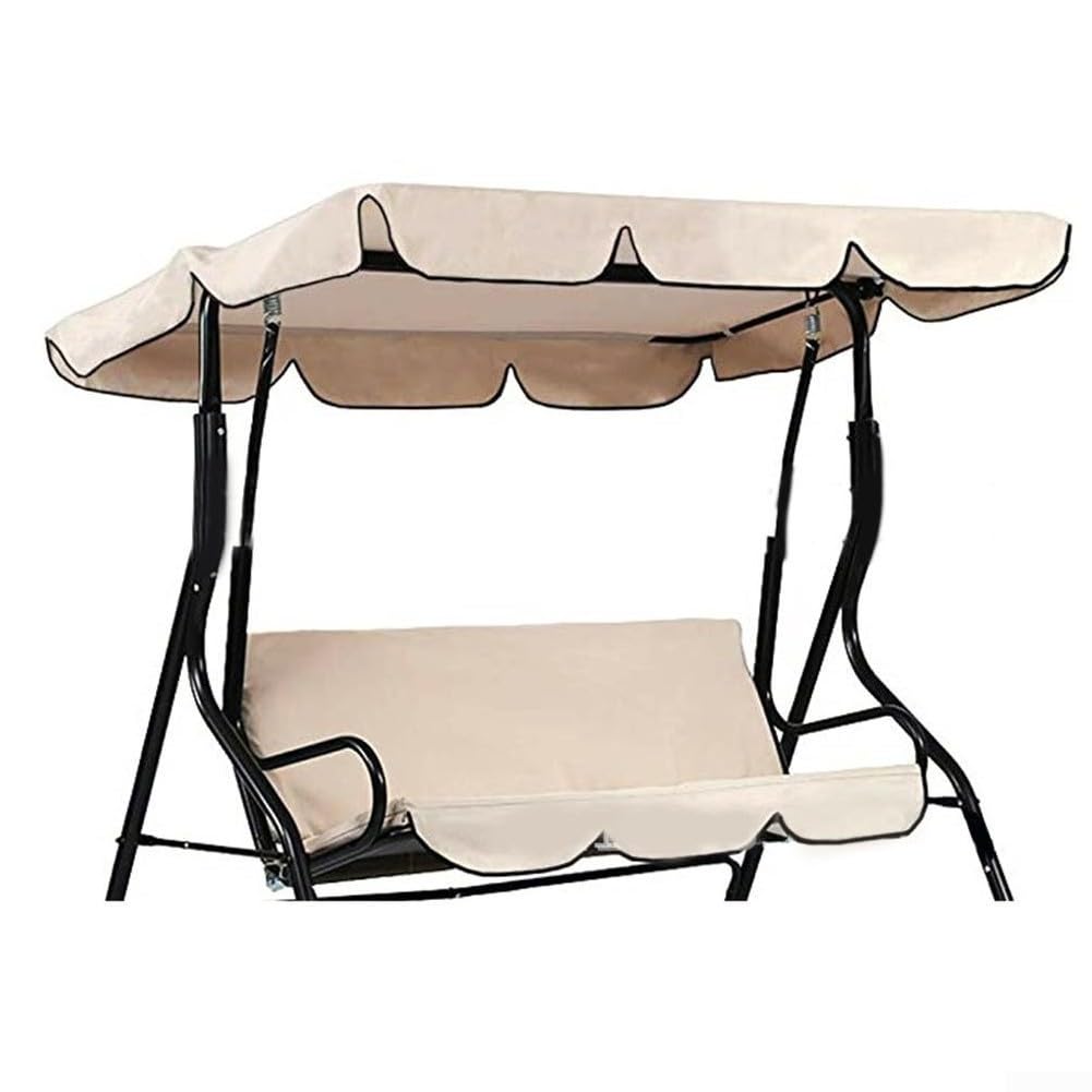 Swing Canopy Covers Oxford Cloth Swing Canopy Replacement Cover Garden Swing Seat Canopies Covers Waterproof Sun Shade Awning for Patio Swings Garden Swings(Beige-Large Three-Seater)