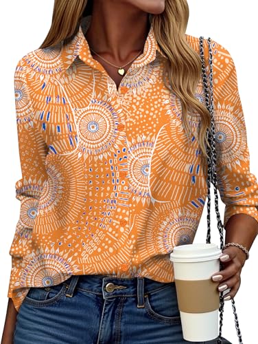 Zeagoo Blusa feminina de botão de manga comprida, estampa floral,...