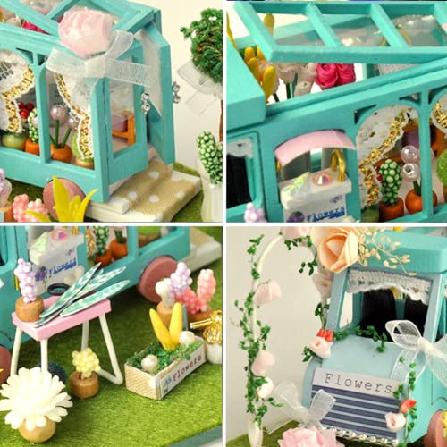 Montidey Diy Miniature Dollhouse Kit Car Model Kits Shop Series Handmade Wooden Doll House Puzzle Handcrafts Toys Birthday Gifts For Friend (Car Flower Shop) #TOP4