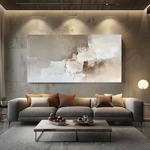 Quadri Moderni su Tela per Soggiorno e Camera da Letto Stampe Senza Cornice 70x140cm, Decorazioni da Parete Dipinto Ad Olio Geometrico Astratto Bianco Quadri Moderni Soggiorno e Camera da Letto