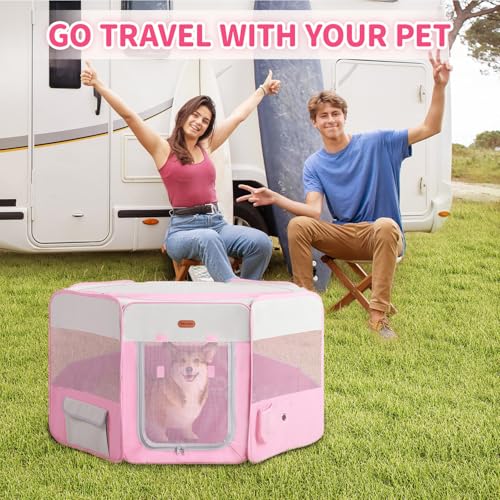 Image of Seiyierr Dog Playpen, Portable Pet Play Pen Foldable Carrying Case, Puppy Pens Outsid for Small Cat Indoor /Outdoor, Removable Mesh Shade Cover