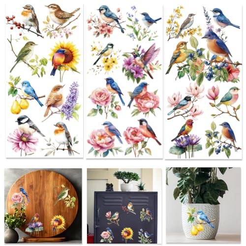 Calcomanías de transferencia de colibríes y flores para muebles vintage de madera 2