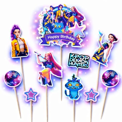 Image of Wanna Party Korean Pop Band Theme Cake Toppers Set of 10 for Birthday Cake Decoration | Korean Pop Theme Party Supplies for Girls Birthday Decoration