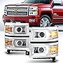 ACANII - For 2014-2015 Chevy Silverado 1500 LED Light Tube DRL Projector Headlights Headlamps Driver + Passenger Side