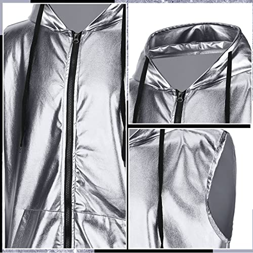 Sintege Men's Metallic Shirt 70s 80s Men Disco Outfit Metallic Hooded Tops Hoodie Shirts for Disco Party3