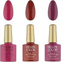 HELEN COLOR Esmalte em Gel UV/LED, Kit com 3 Cores Rosa e Vermelho, Soak Off Polish, 10ml cada