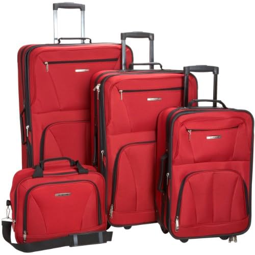 Rockland Journey Softside Upright Luggage Set,Expandable, Red, 4-Piece (14/19/24/28)