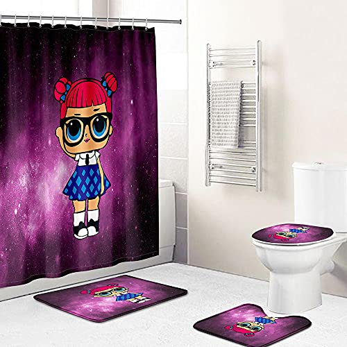 ZDDWLDL 4-Teilig Duschvorhang Set Mit Rutschfesten Teppichen Toilettendeckel Und Badematte Wasserdicht Farbfest Schimmel… – Bild 3