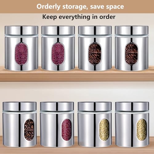 Image of 4 Pieces Kitchen Canisters Set 20 oz Stainless Steel Glass Canisters Airtight Coffee Sugar Tea Candy Jars Food Storage Container with Lid for Flour Cookies Spices Grains Kitchen Baking Home Decoration