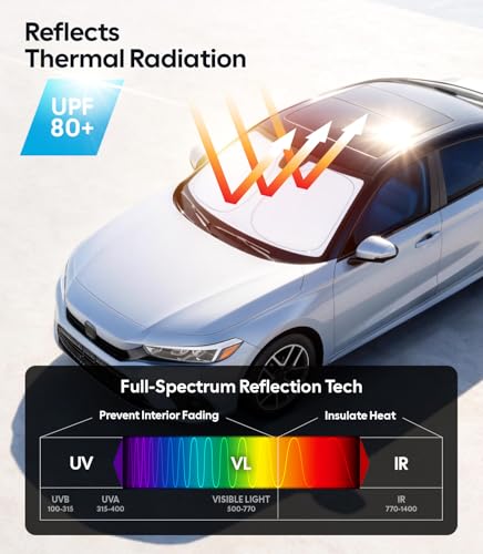 Image of Wigoo for Honda Civic Windshield Sunshade [OEM Design, 100% Sun Blockage] Foldable Heat Insulation Sun Shade with Storage Bag, for Honda Civic (2022-2026), Silver Coating