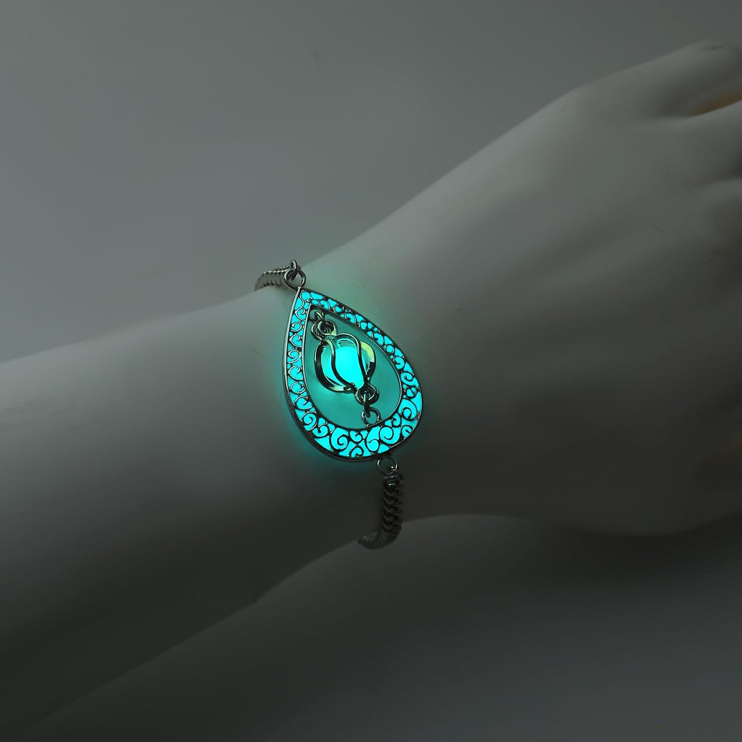 EEQQBZ Glow in The Dark Silver Teardrop shape bracelets,Fantasy Glowing Jewelry bracelets - Image 3