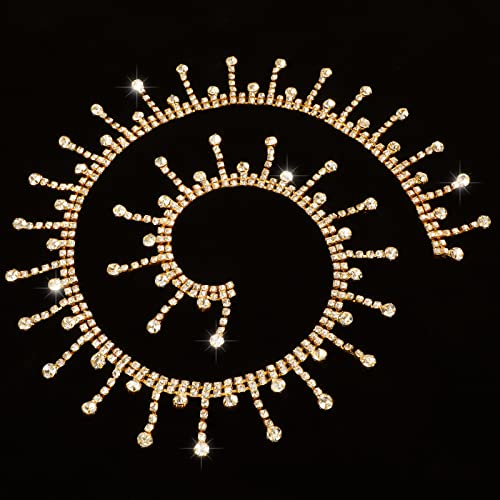 Rhinestone Ribbon Chain Rhinestone Fringe Trim Diamond Crystal Fringe Trim Chain Cuttable For Sewing Crafts Wedding Party Clothing Accessories Jewelry Personalized Diy Decoration (Gold, 2 Yards) #TOP19