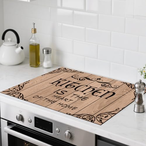 Image of Nuxovilar Stove Top Cover Vintage Kitchen Quote Wooden Grain Print Polyester Diatomaceous Earth Mixture 28.65x20.47inch Decorative Stove Mat, Counter Protector Mat Kitchen Counter, Dining Table