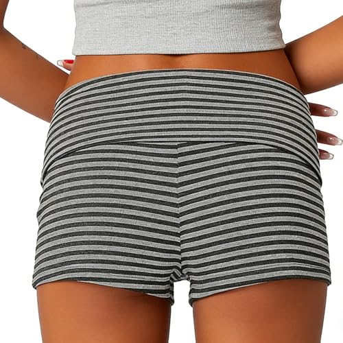Image of KMBANGI Womens Fold Over Shorts Elastic Waist Y2k Lounge Shorts Foldover Cute Pajama Micro Bottoms Mini Shorts Sleepwear