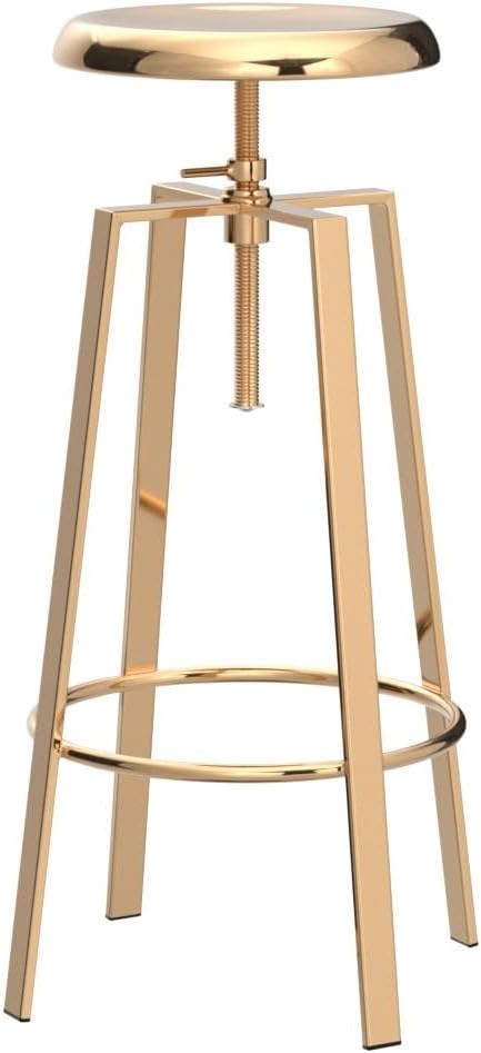 Brage Living Atlas Industrial Bar Stools Set of 2, Adjustable Swivel Four Legged Round Metal Barstools, Backless Counter Height Bar Chairs for Kitchen Dining (Gold)