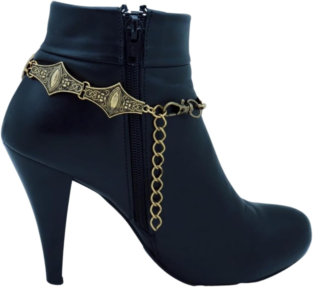 Antique Gold Boot Chain Jewelry Pair For Women, Vintage Filigree Shoe Anklet Bracelets, Western Concert Style, Handmade USA, BC209