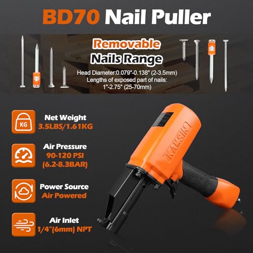 KAMSIN BD70 Pneumatic Nail Puller with Safety, Labor-saving Air Denailer for Removing Rusty Pallet Nails from Discard or Recycled Wood - Image 8