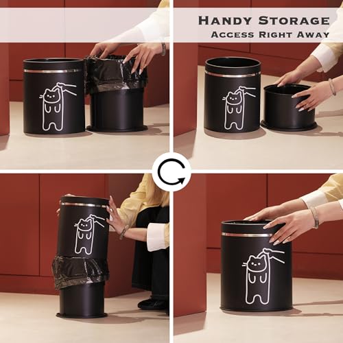 Image of Juju Cat Trash Can Black - Cat Decor Garbage Can - Small Waste Basket for Bedroom - Garbage Bin Trashcan - Wastebasket Dustbin Trash Cans - 3.3 Gallon / 12.5 Liter (Hey)