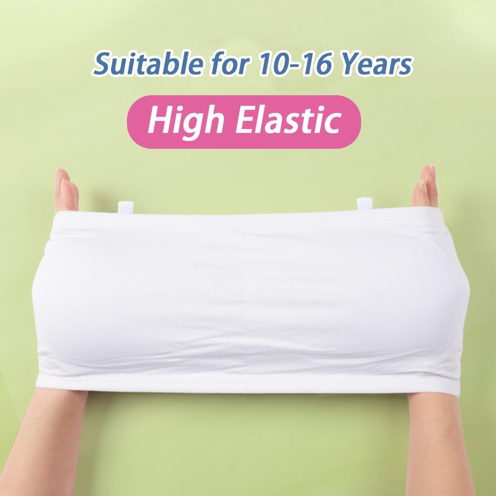 Bysion Reggiseno Senza Spalline per Ragazze Sportivo Intimo Senza Cuciture con Fisso Torace Pastiglie e Spalline Invisibili Bandeau Top Brassiere con Cotone per 10-18 Anni