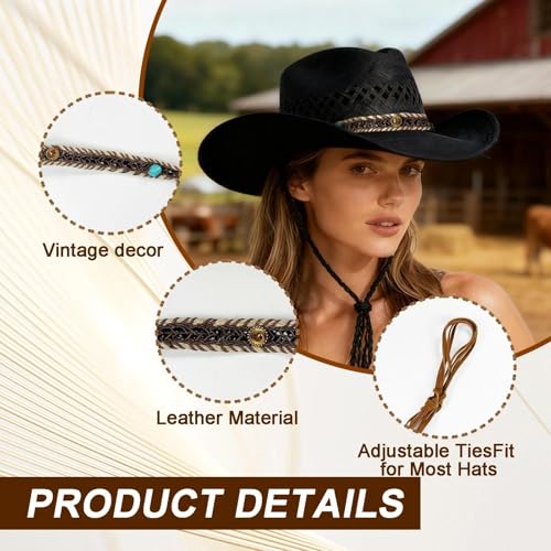 Image of Cowboy Hat Bands for Men Women, Leather Hatbands Belt for Cowboy /Western /Fedora /Cowgirl Hats